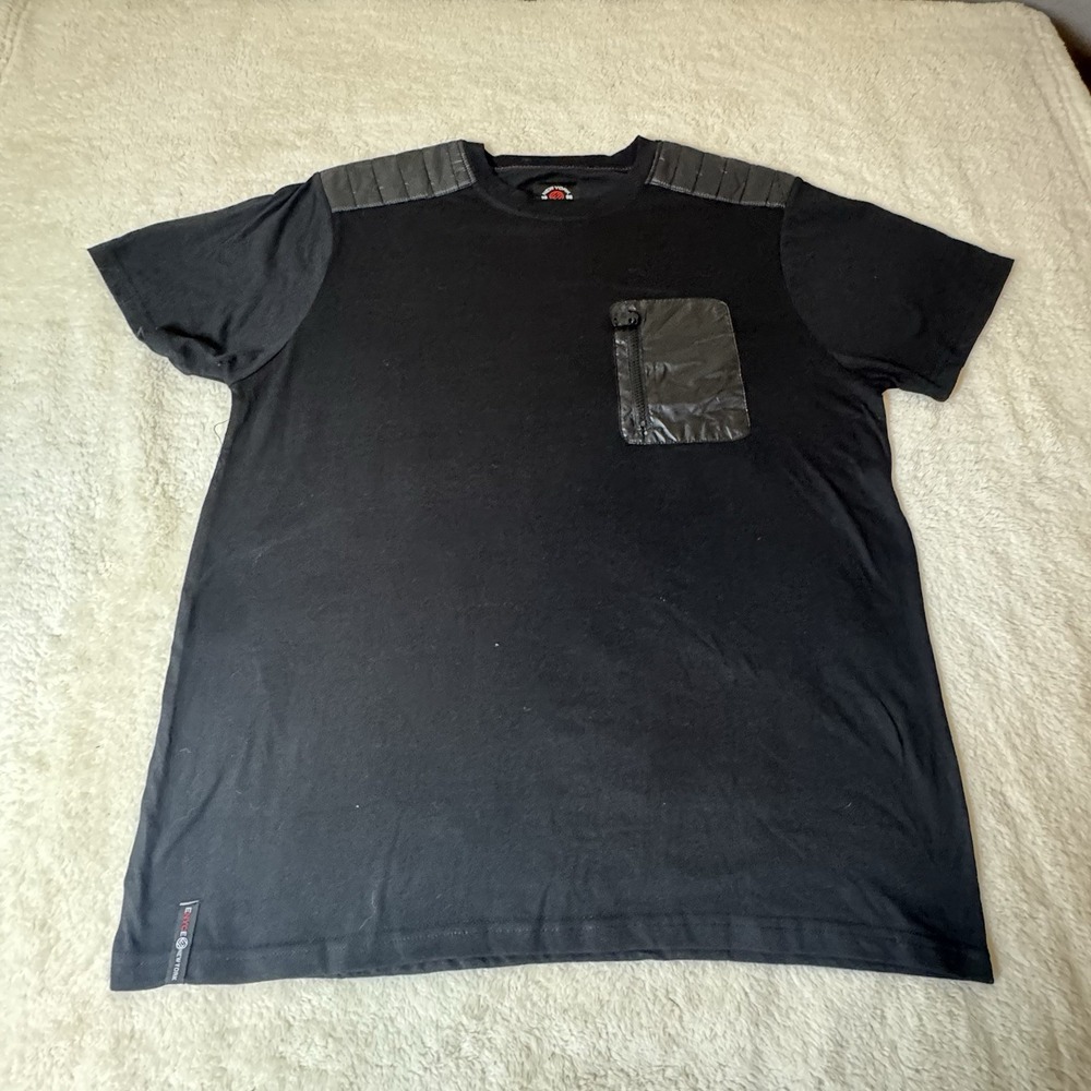 ENYCE Sean Combs Men's XL Black T-Shirt Zip Pocket Shoulder Detail